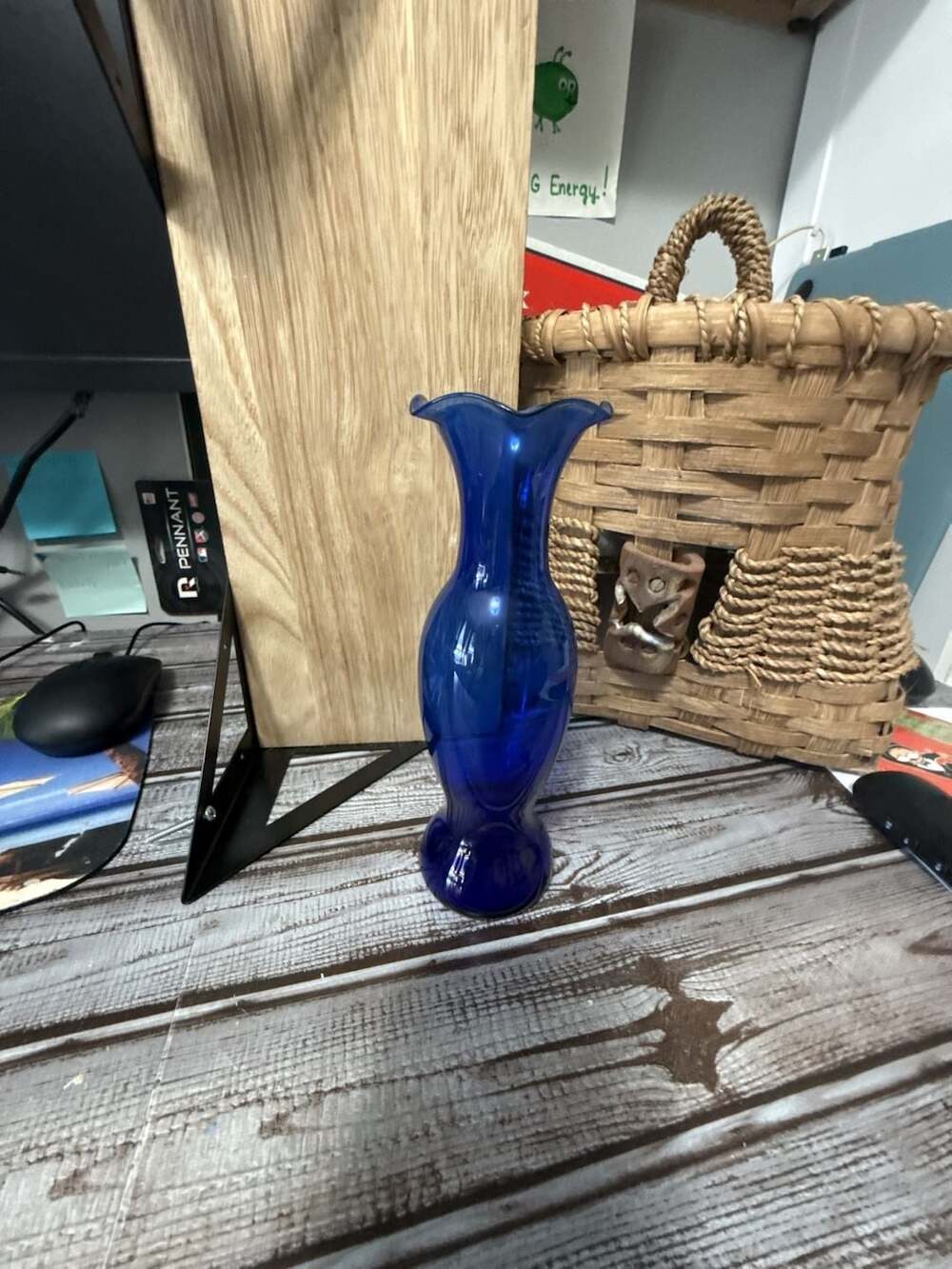 Vintage Cobalt Blue Ruffled Art Glass Vase